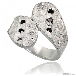 Sterling Silver Ring High Quality Black & White CZ Stones, 3/4 in (18 mm) wide