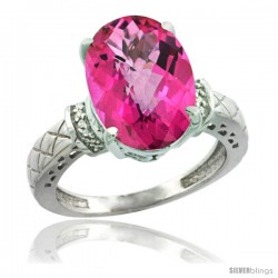 14k White Gold Diamond Pink Topaz Ring 5.5 ct Oval 14x10 Stone