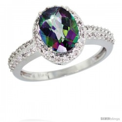 10k White Gold Diamond Mystic Topaz Ring Oval Stone 9x7 mm 1.76 ct 1/2 in wide