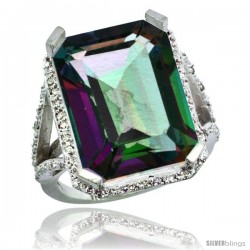 10k White Gold Diamond Mystic Topaz Ring 14.96 ct Emerald shape 18x13 Stone 13/16 in wide