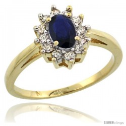 14k Yellow Gold Blue Sapphire Diamond Halo Ring Oval Shape 1.2 Carat 6X4 mm, 1/2 in wide