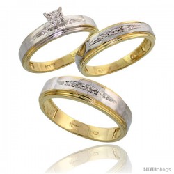 10k Yellow Gold Diamond Trio Engagement Wedding Ring 3-piece Set for Him & Her 6 mm & 5 mm wide 0.11 cttw Br -Style Ljy013w3