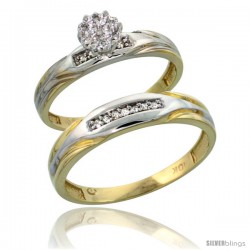 10k Yellow Gold Diamond Engagement Rings 2-Piece Set for Men and Women 0.10 cttw Brilliant Cut, 3.5mm & 4.5 -Style Ljy014em