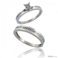 Sterling Silver 2-Piece Diamond wedding Engagement Ring Set for Him & Her Rhodium finish, 3.5mm & 4mm wide -Style Ag019em