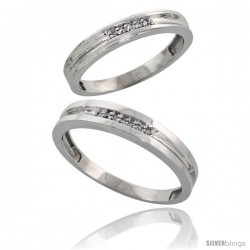 Sterling Silver Diamond 2 Piece Wedding Ring Set His 4mm & Hers 3.5mm Rhodium finish -Style Ag019w2