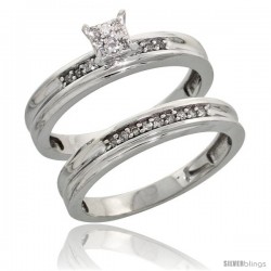 Sterling Silver Ladies' 2-Piece Diamond Engagement Wedding Ring Set Rhodium finish, 1/8 in wide -Style Ag020e2