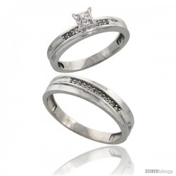 Sterling Silver 2-Piece Diamond wedding Engagement Ring Set for Him & Her Rhodium finish, 3.5mm & 4mm wide -Style Ag020em