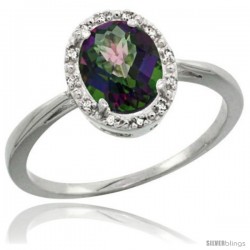 Sterling Silver Mystic Topaz Diamond Halo Ring 1.17 Carat 8X6 mm Oval Shape, 1/2 in wide