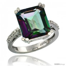 10k White Gold Diamond Mystic Topaz Ring 5.83 ct Emerald Shape 12x10 Stone 1/2 in wide