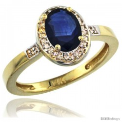 14k Yellow Gold Diamond Blue Sapphire Ring 1 ct 7x5 Stone 1/2 in wide