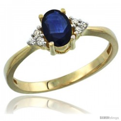 14k Yellow Gold Ladies Natural Blue Sapphire Ring oval 7x5 Stone Diamond Accent