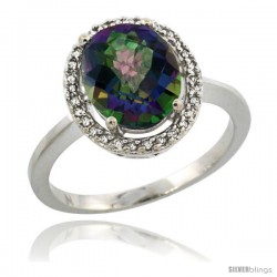 Sterling Silver Diamond Halo Mystic Topaz Ring 2.4 carat Oval shape 10X8 mm, 1/2 in (12.5mm) wide