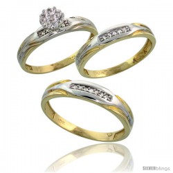 10k Yellow Gold Diamond Trio Engagement Wedding Ring 3-piece Set for Him & Her 4.5 mm & 3.5 mm wide 0.13 cttw -Style Ljy014w3