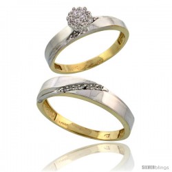 10k Yellow Gold Diamond Engagement Rings 2-Piece Set for Men and Women 0.10 cttw Brilliant Cut, 3.5mm & 4.5 -Style Ljy015em