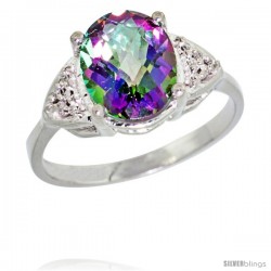 10k White Gold Diamond Mystic Topaz Ring 2.40 ct Oval 10x8 Stone 3/8 in wide