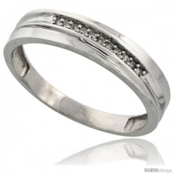 Sterling Silver Men's Diamond Wedding Band Rhodium finish, 3/16 in wide -Style Ag020mb