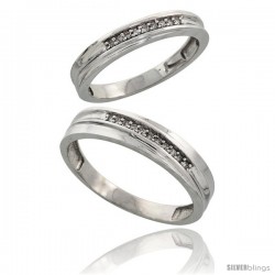 Sterling Silver Diamond 2 Piece Wedding Ring Set His 5mm & Hers 3.5mm Rhodium finish -Style Ag020w2