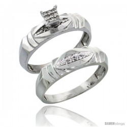 Sterling Silver Ladies' 2-Piece Diamond Engagement Wedding Ring Set Rhodium finish, 3/16 in wide -Style Ag021e2