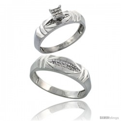 Sterling Silver 2-Piece Diamond wedding Engagement Ring Set for Him & Her Rhodium finish, 5mm & 6mm wide -Style Ag021em