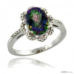 Sterling Silver Diamond Halo Mystic Topaz Ring 1.65 Carat Oval Shape 9X7 mm, 7/16 in (11mm) wide