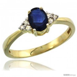 14k Yellow Gold Ladies Natural Blue Sapphire Ring oval 6x4 Stone Diamond Accent