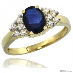 14k Yellow Gold Ladies Natural Blue Sapphire Ring oval 8x6 Stone Diamond Accent