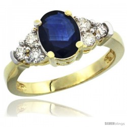 14k Yellow Gold Ladies Natural Blue Sapphire Ring oval 9x7 Stone Diamond Accent