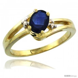 14k Yellow Gold Ladies Natural Blue Sapphire Ring oval 6x4 Stone Diamond Accent -Style Cy416165