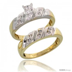 10k Yellow Gold Diamond Engagement Rings Set 2-Piece 0.10 cttw Brilliant Cut, 3/16 in wide -Style Ljy016e2