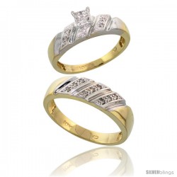 10k Yellow Gold Diamond Engagement Rings 2-Piece Set for Men and Women 0.12 cttw Brilliant Cut, 5mm & 6mm wide -Style Ljy016em