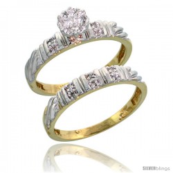 10k Yellow Gold Diamond Engagement Rings Set 2-Piece 0.09 cttw Brilliant Cut, 1/8 in wide -Style Ljy017e2