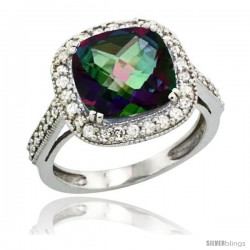 10k White Gold Diamond Halo Mystic Topaz Ring Cushion Shape 10 mm 4.5 ct 1/2 in wide