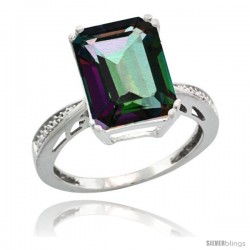 10k White Gold Diamond Mystic Topaz Ring 5.83 ct Emerald Shape 12x10 Stone 1/2 in wide -Style Cw908149