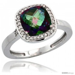 10k White Gold Diamond Mystic Topaz Ring 2.08 ct Checkerboard Cushion 8mm Stone 1/2.08 in wide