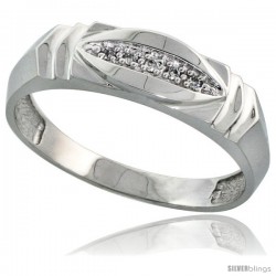 Sterling Silver Men's Diamond Wedding Band Rhodium finish, 1/4 in wide -Style Ag021mb