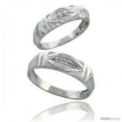 Sterling Silver Diamond 2 Piece Wedding Ring Set His 6mm & Hers 5mm Rhodium finish -Style Ag021w2