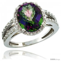 Sterling Silver Diamond Halo Mystic Topaz Ring 2.85 Carat Oval Shape 11X9 mm, 7/16 in (11mm) wide