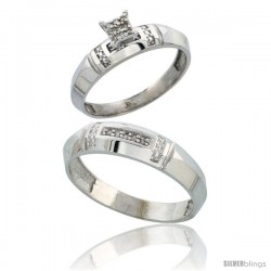 Sterling Silver 2-Piece Diamond wedding Engagement Ring Set for Him & Her Rhodium finish, 4mm & 5.5mm wide