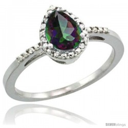 10k White Gold Diamond Mystic Topaz Ring 0.59 ct Tear Drop 7x5 Stone 3/8 in wide