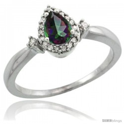 10k White Gold Diamond Mystic Topaz Ring 0.33 ct Tear Drop 6x4 Stone 3/8 in wide