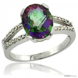 Sterling Silver and Diamond Halo Mystic Topaz Ring 2.4 carat Oval shape 10X8 mm, 3/8 in (10mm) wide