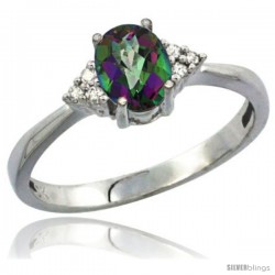 10K White Gold Natural Mystic Topaz Ring Oval 7x5 Stone Diamond Accent