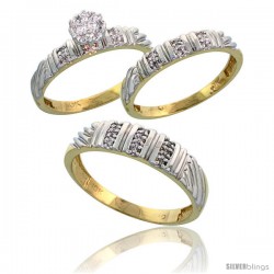 10k Yellow Gold Diamond Trio Engagement Wedding Ring 3-piece Set for Him & Her 5 mm & 3.5 mm wide 0.14 cttw -Style Ljy017w3