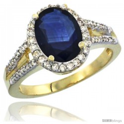 14k Yellow Gold Ladies Natural Blue Sapphire Ring oval 10x8 Stone Diamond Accent