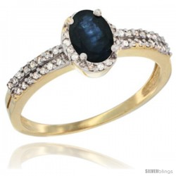 14k Yellow Gold Ladies Natural Blue Sapphire Ring oval 6x4 Stone Diamond Accent -Style Cy416178