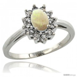 14k White Gold Opal Diamond Halo Ring Oval Shape 1.2 Carat 6X4 mm, 1/2 in wide