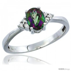 10K White Gold Natural Mystic Topaz Ring Oval 6x4 Stone Diamond Accent