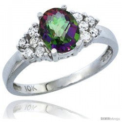 10K White Gold Natural Mystic Topaz Ring Oval 8x6 Stone Diamond Accent