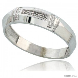 Sterling Silver Men's Diamond Wedding Band Rhodium finish, 7/32 in wide