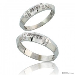 Sterling Silver Diamond 2 Piece Wedding Ring Set His 5.5mm & Hers 4mm Rhodium finish